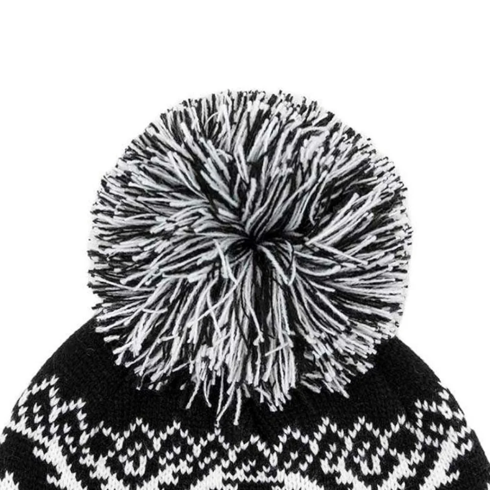 Beanie Women's Black Soft Warm knitted Hat With Pom Pom Acrylic